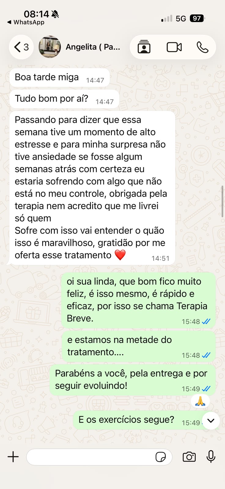 Relato de paciente sobre a Terapia Breve
